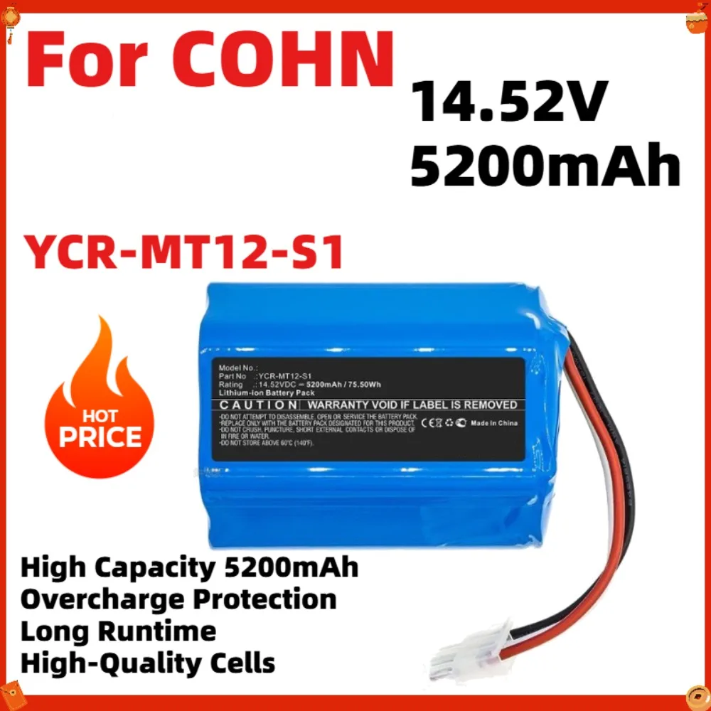 Replacement Battery YCR-MT12-S1 5200mAh 14.52V Li-ion for COHN YCR-MT12-S1 Robot Vacuum Cleaner High Capacity Long Lasting