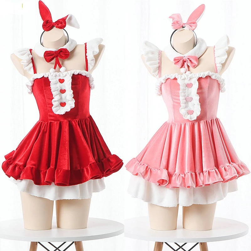 Anime Kawaii Mädchen Rosa Bunny Maid Lolita Kleid Kostüm Cosplay Nette Student Frauen Kaninchen Nachthemd Pyjamas Dessous