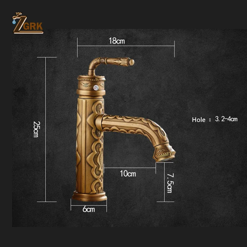 Solid Brass Vintage Antique Banheiro Torneira, Single Handle 360 Degree Swivel Spout, Torneira misturadora de água quente e fria