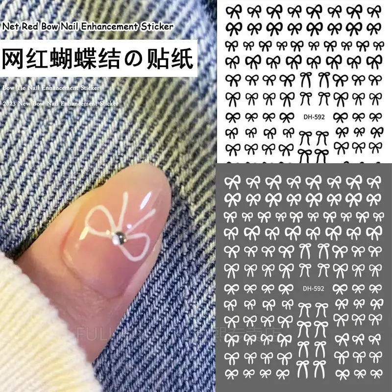 3D Embossed Bow Nail Stickers Hand Painted Black White Simple Cute Japanese Style Waterproof Self Adhesive for Home DIY