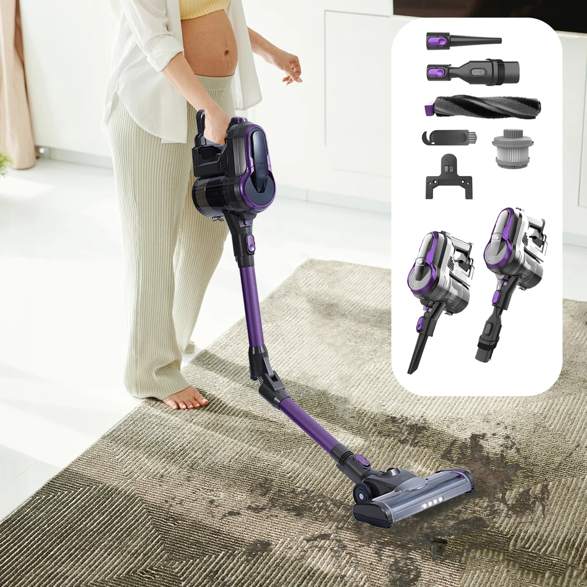 Fixtfixer Rechargeable Cordless Vacuum Cleaner, 3 in 1 Foldable Cordless, 30000Pa/350W, Max Run 55 min, 2 Speed Settings, X6S