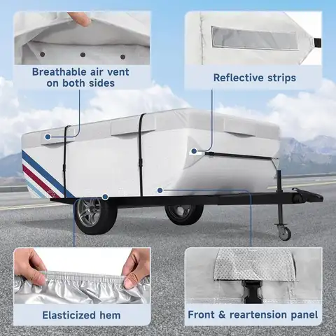 W_Pop Up Camper Cover for 10'-12' Folding Tent Trailers, 300D Silver Oxford, Waterproof, Windproof, Sun-Resistant, Tear-Resistan 10 best sales pop up camper - №1