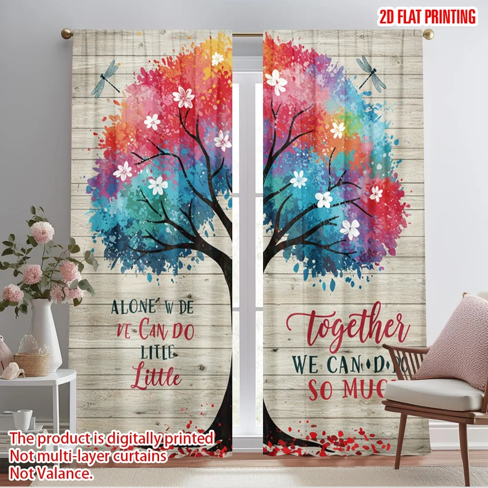 

2pcs 2D flat printing Party Curtain Teamwork Tree motivational painting Polyester Without Electricity Festive Holiday Perfect