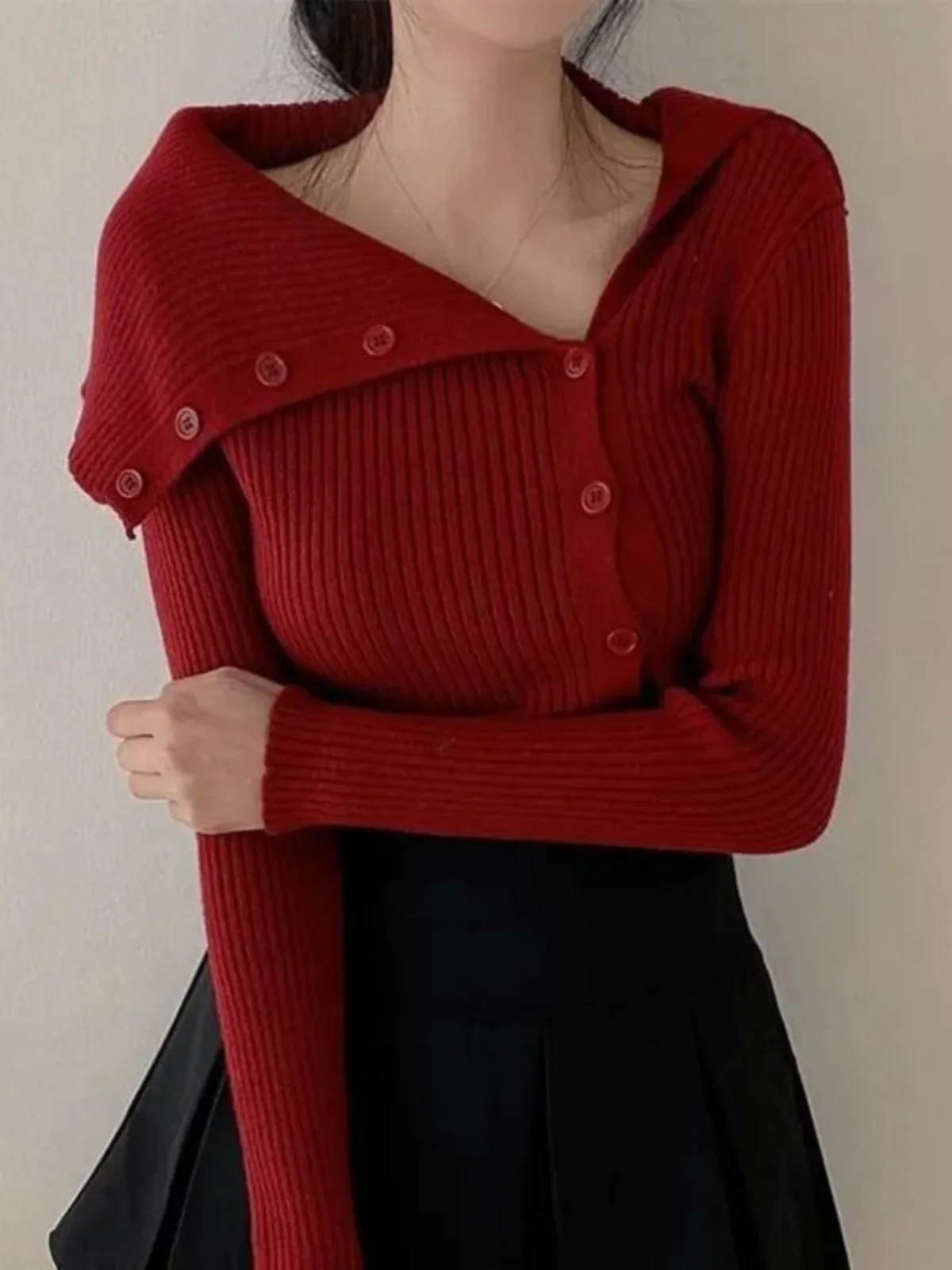 

South korea Chi Knit sweater Women Design off-Shoulder Knit Ins Tide Top Bud Core Yarn ZT322