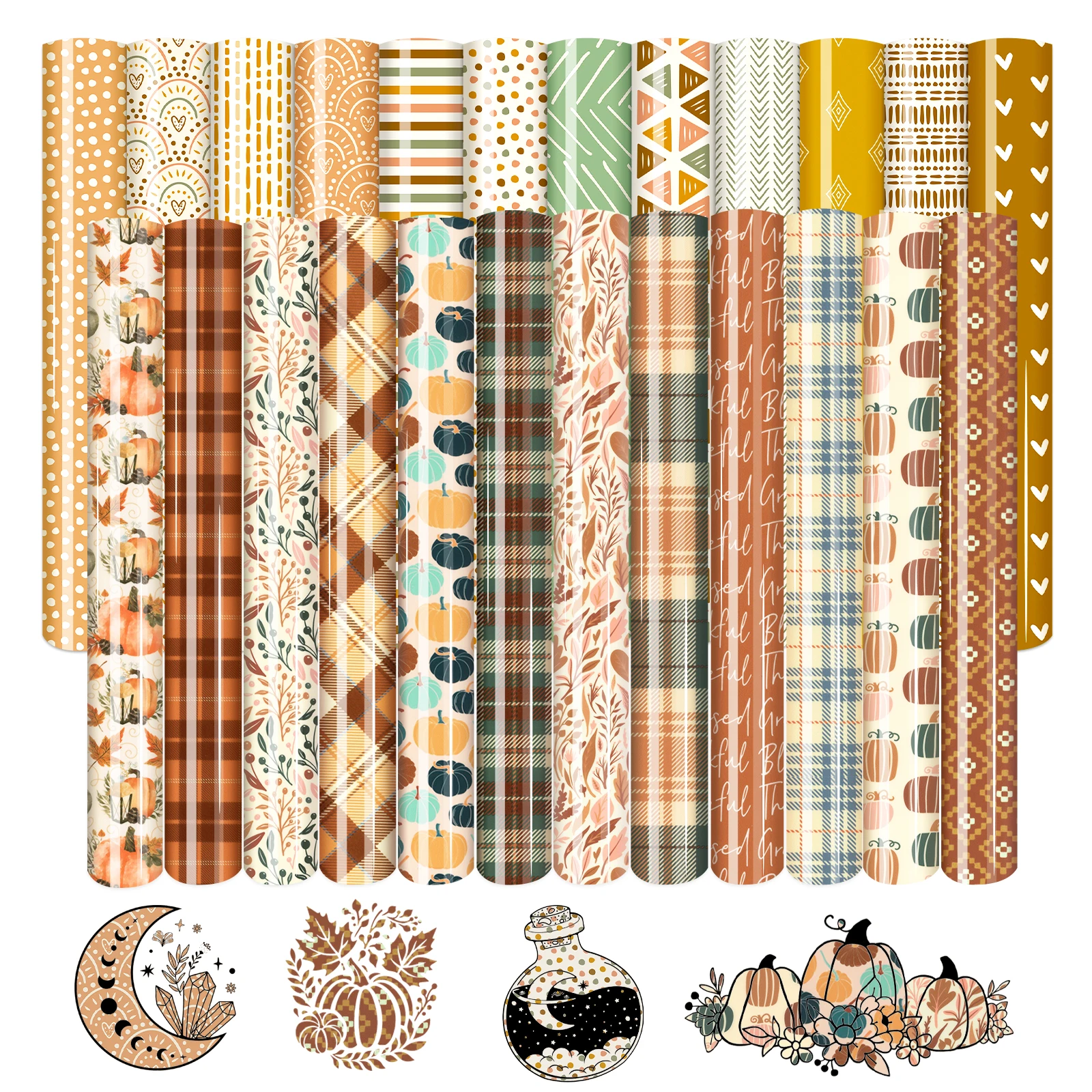 

24 шт. теплопередающий винил (12 бохо-геев + 12 клетчатых тыквенных узоров)-12 x 10 дюймов виниловый HTV подходит для всех машин