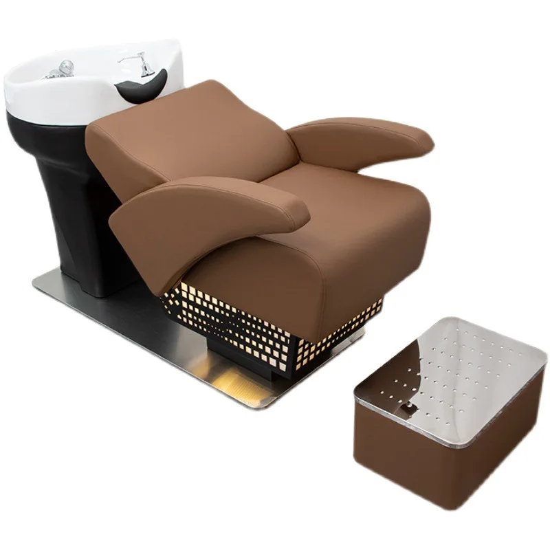 Hair flush bed Barber shop ceramic basin shampoo bed hair salon special stainless steel Japanese semi-lying shampoo bed