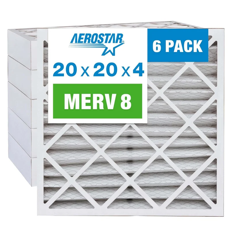 

20x20x4 MERV 8 pleated air, ac furnace air, 6 (actual size: 19 1/2 "x19 1/2" X3 3/4 ")