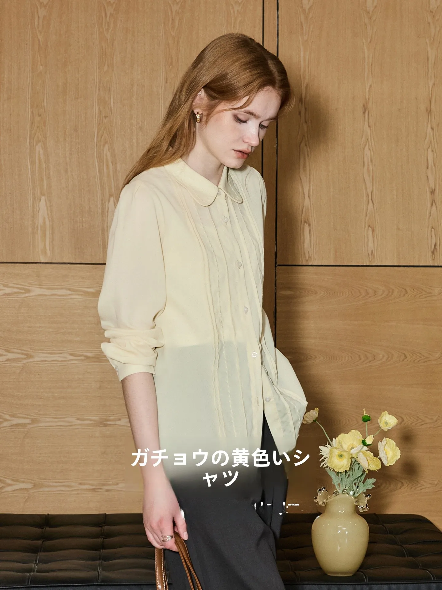 

KuNMaVi Minimalist Long Sleeve Women's Shirt Egg Yellow Spring 2026 New Style Casual Straight Cut Button Detail Breathable