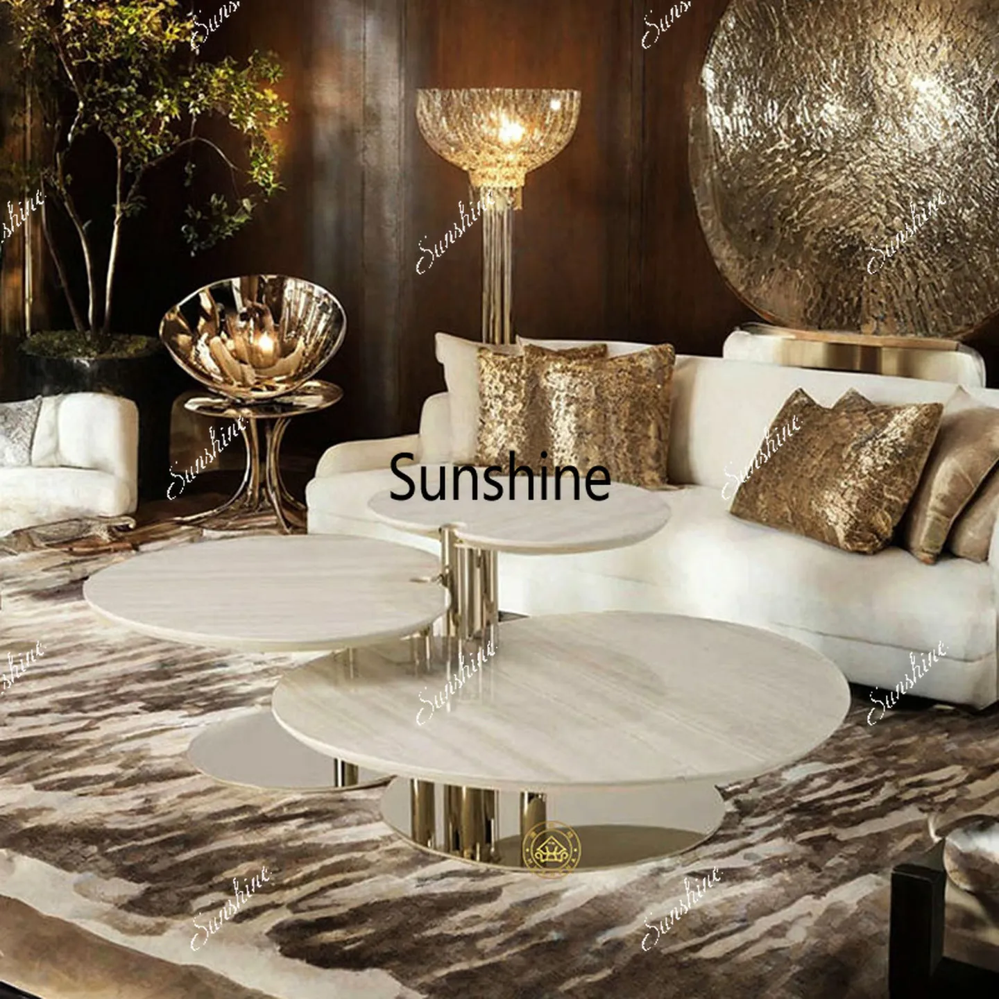 

Italian light luxury high-end living room home high and low metal combination tea table