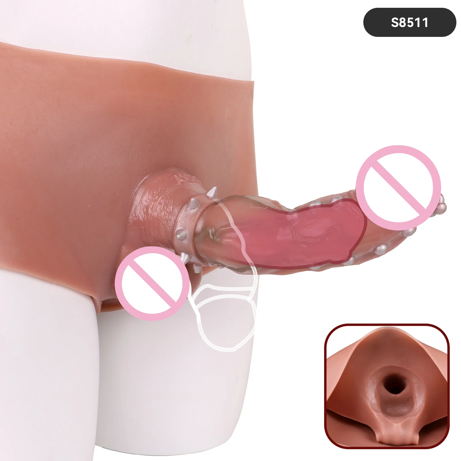 wearable-leather-like-flesh-colored-silicone-hollow-penis-panties-with-elastic-fit-and-realistic-vein-detail