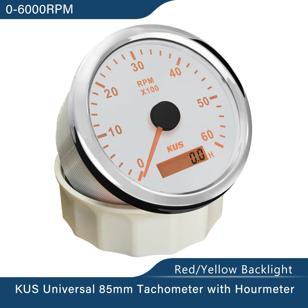 KUS-tacómetro con retroiluminación para coche y barco, medidor de RPM de 85mm, 0-3000 RPM, 0-4000 RPM, 0-6000 RPM, 0-8000 RPM, 12V/24V