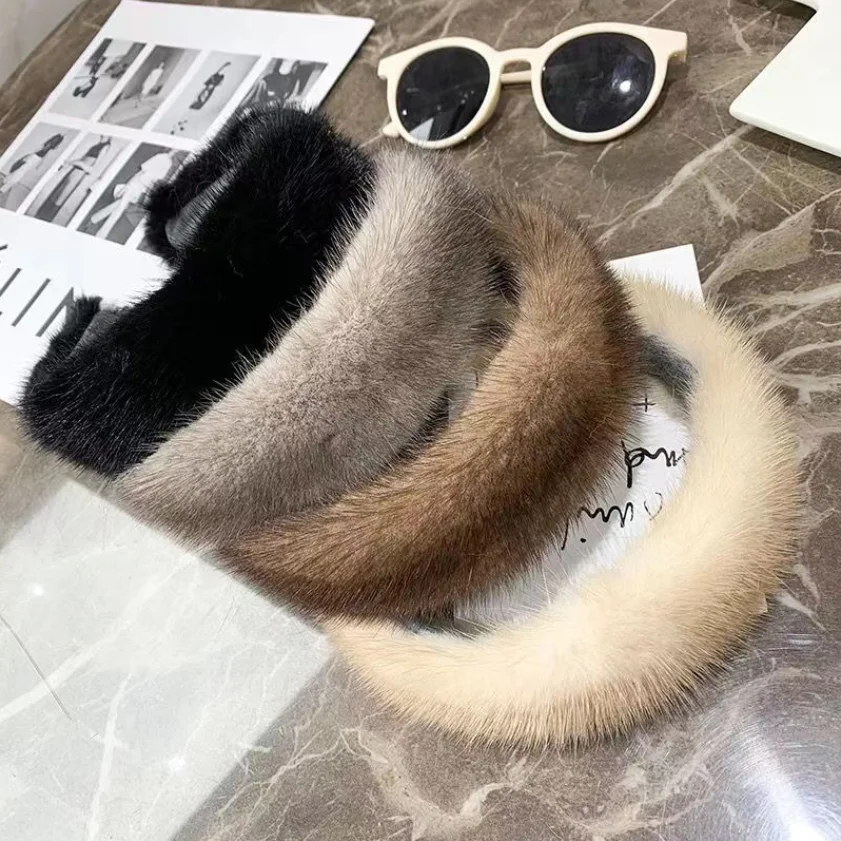 2024 Hot Sale Women Luxury winter 100% Real Mink Fur Headbands High Quality Real Fur Hair Band Lady Fashion Hair Hoop Furry Gift