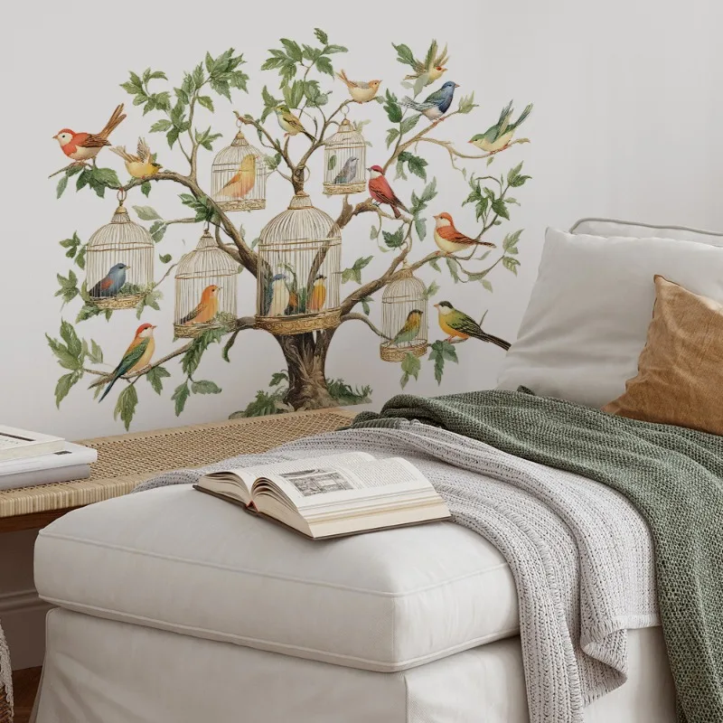 New Design 3d Birds Branch Birdcage Sticker for Living Room Bedroom Decoration Self Adhesive Wall Decal