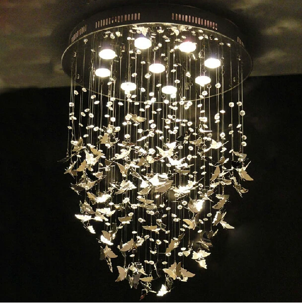 

New Modern K9 Crystal Pendant Lights Chrome Butterfly Home Decoration Bedroom LED Light Fixture 110-240V D500mm