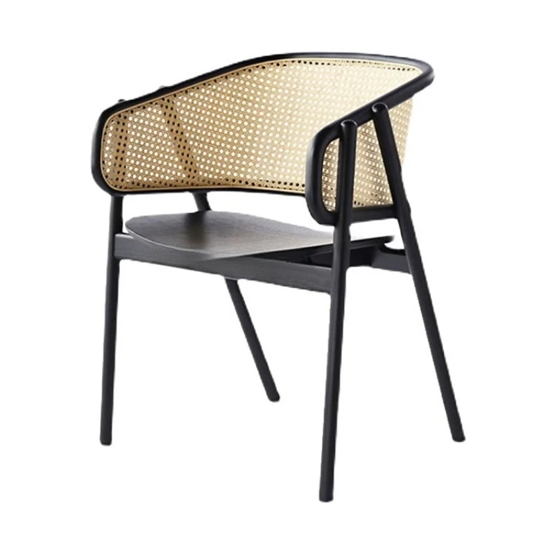 Nordic rattan solid wood armchair, medieval leisure chair, Japanese balcony household single armchair
