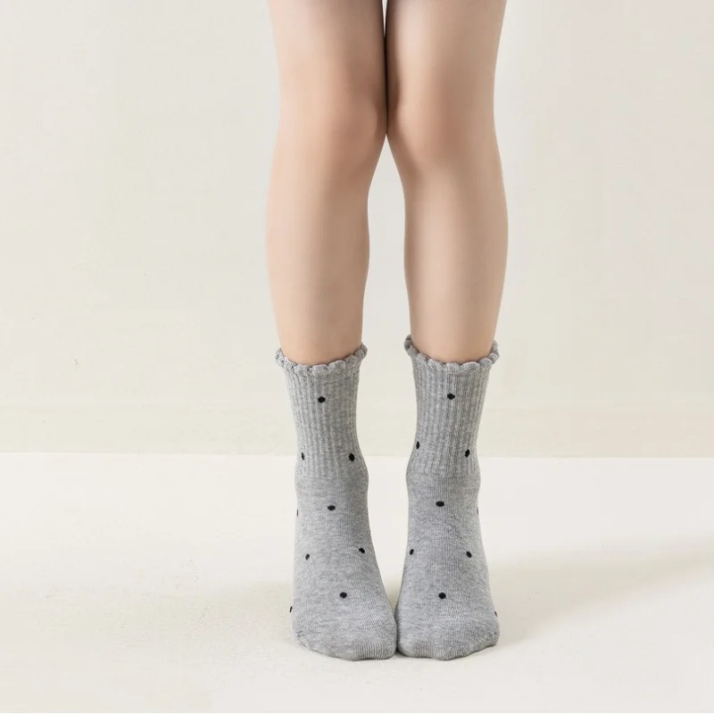5 Pairs/set Children's Socks Spring Autumn Kids Girls' Mid Calf Bow Polka Dots Print Sock Fashion Princess Socks For Students