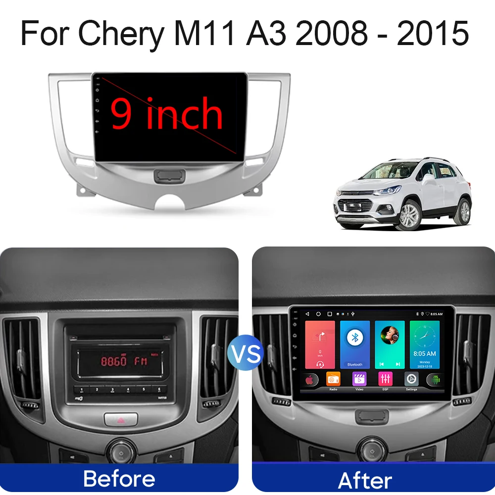 Stereo Carplay For Chery M11 A3 2008 - 2015 Car Radio Wireless Android Auto Multimedia Player GPS Navigation 5G WIFI No 2din DVD