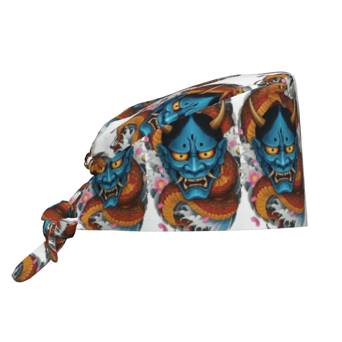 Oni Demon Gaiter Japanese Samurai Ronin Face Scrub Hat Doctor Working Surgical Cap Unisex Adjustable Nursing Caps for Dentist