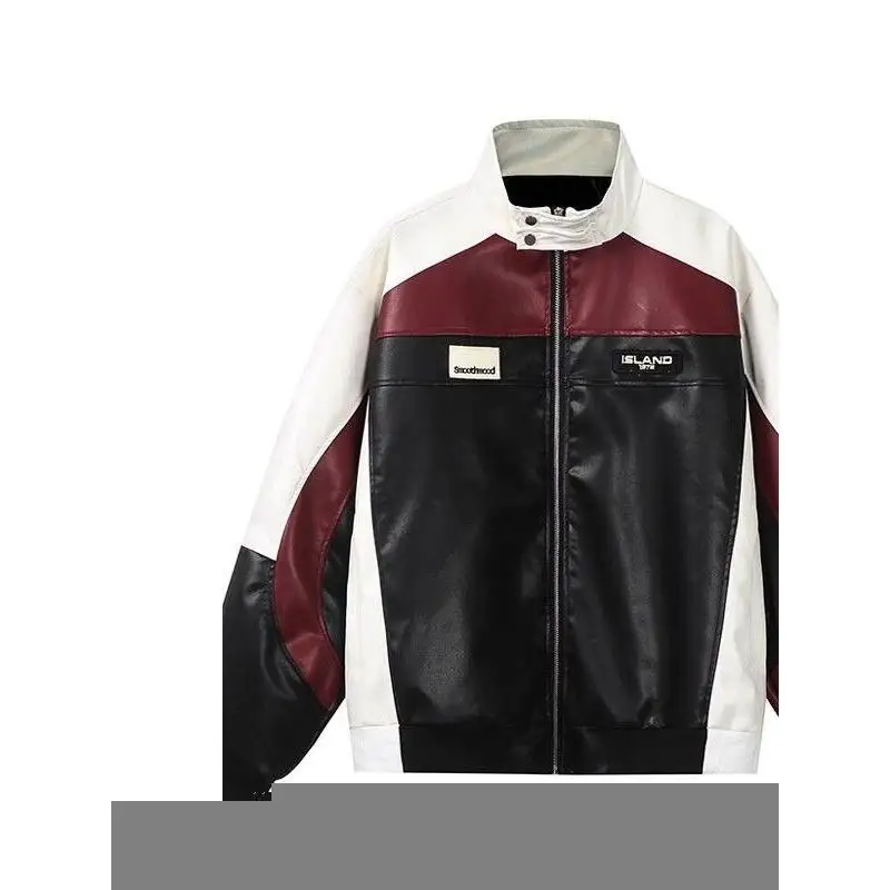 

Модный высококачественный кожаный тюнер для мужчин и женщин, весенне-осенний американский цветной бровь, лоскутный байкерский воротник, повседневный тюнер