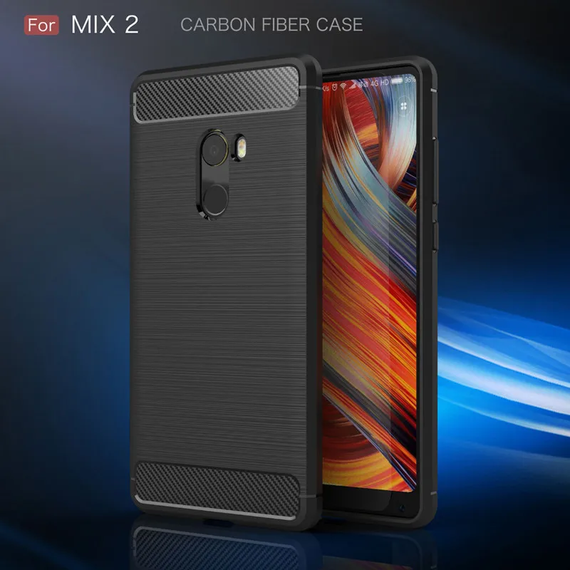 Shockproof Carbon Fiber Case for xiaomi Mix 2 Mi Mix2 Brushed Texture Rubber Silicone Case for xaomi Mix 2 Soft Phone Cover