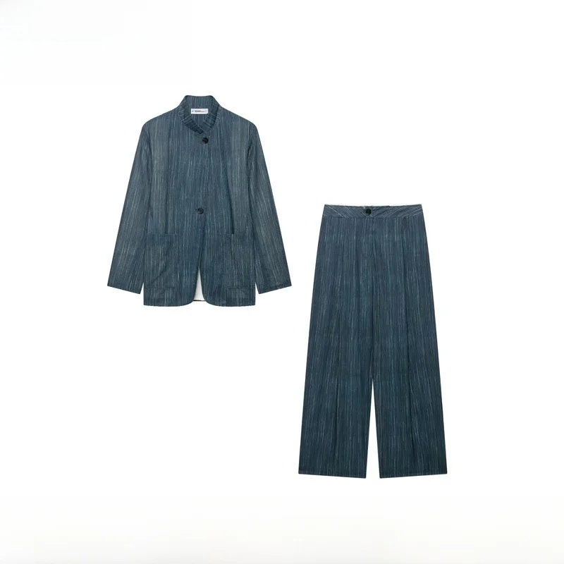 Spring Summer New Women's Striped Suit Jacket And Pants Set ZR Style 2-Piece Fashion Ensemble Ideal for Work Or Casual Wear