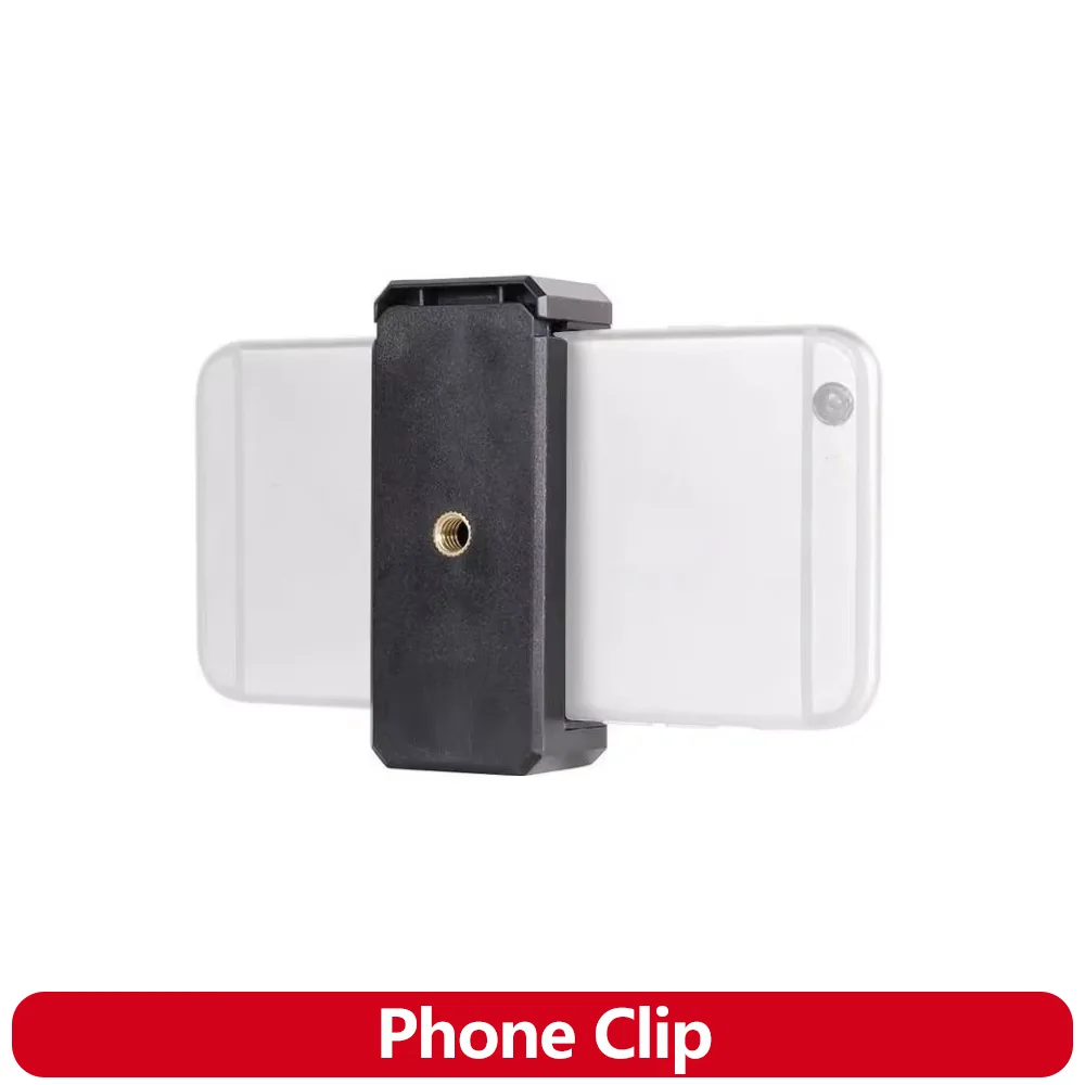 Phone Clip Tripod Mount Holder with Cold Shoe for Microphone LED Video Light 1/4'' Screw for iPhone 15 Samsung Galaxy Google