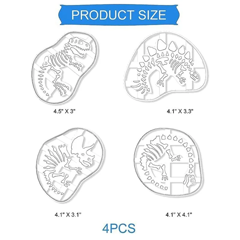ديناصور كوكي الأحفوري قاطعة البسكوت 4 قطعة ديناصور العظام الأحفوري قالب لعشاق الخبز الساخن