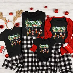 Merry Christmas Party 2024 Family Matching Shirts Cute Mickey Minnie Mouse and Friends Print Disney Xmas Trip Outfits Tees