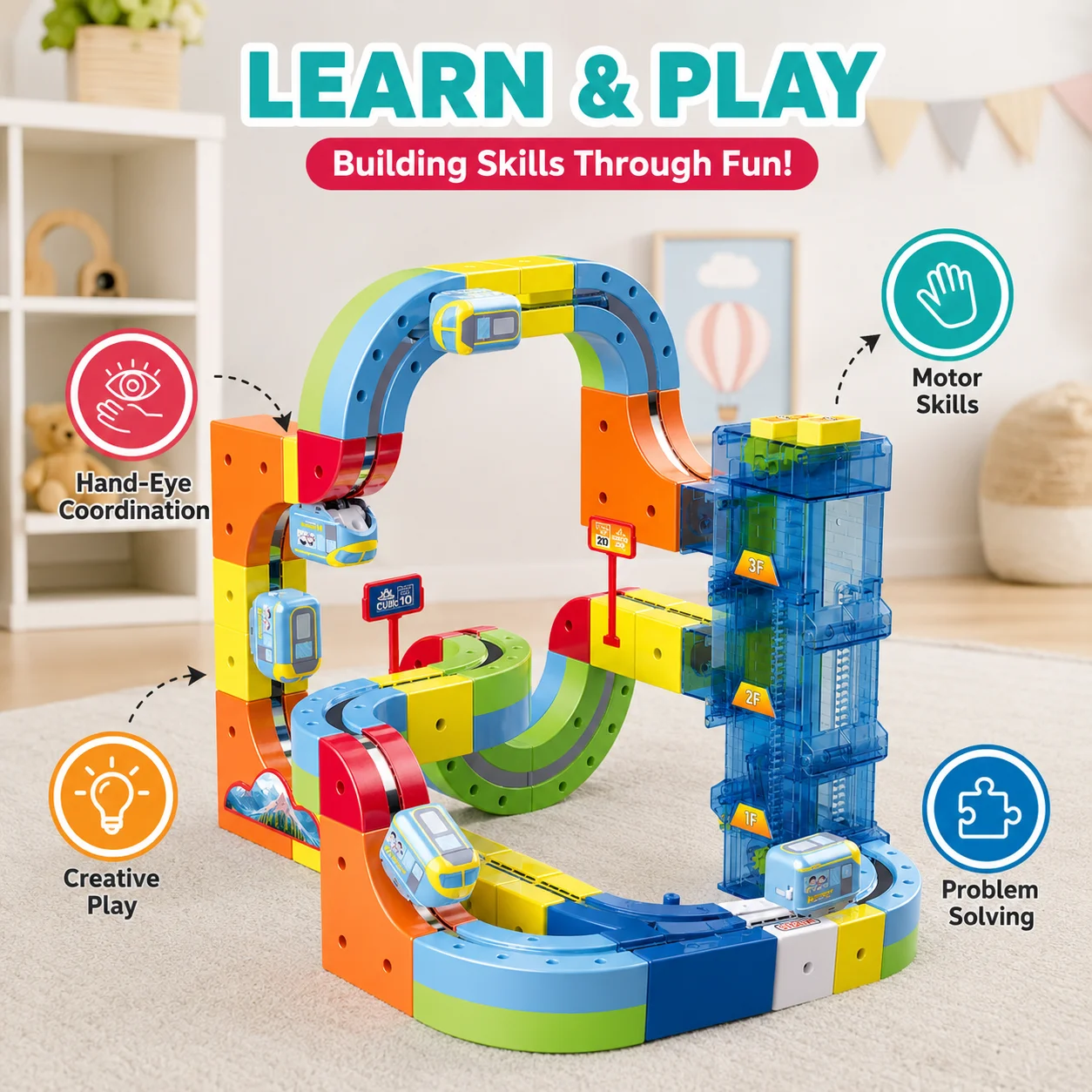 New Electric Magnetic Force Track Set with Assembly Lift Elevator - Educational Suspension Track Train Toy for Kids