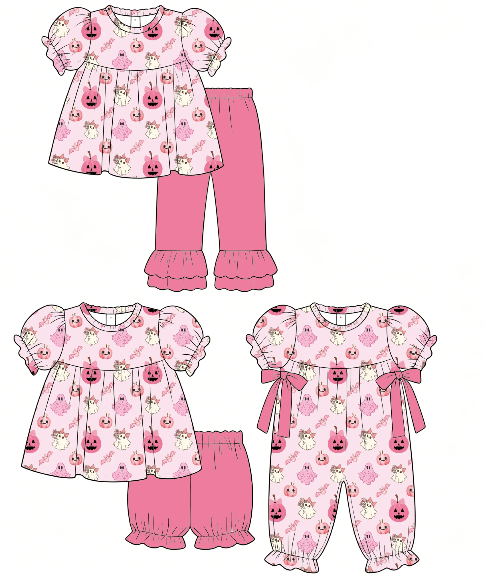 Boutique children's clothing sets Thanksgiving and Halloween Bow decoration sisters outfits pumpkin print