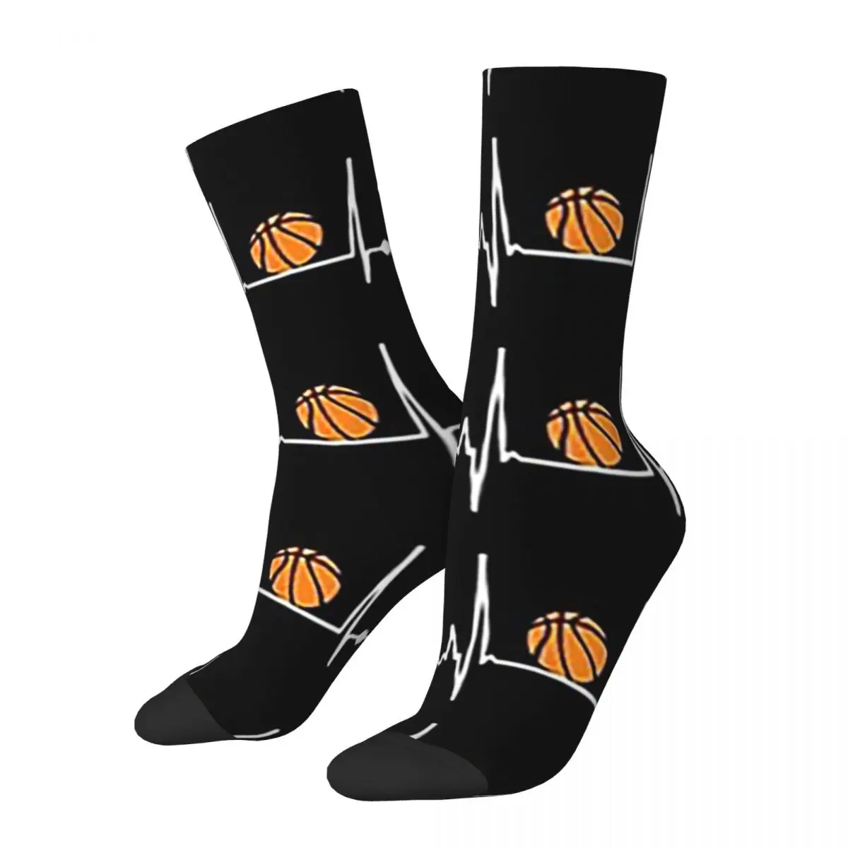 Basketball Heartbeat Socks Harajuku High Quality Stockings All Season Long Socks Accessories for Unisex Christmas Gifts