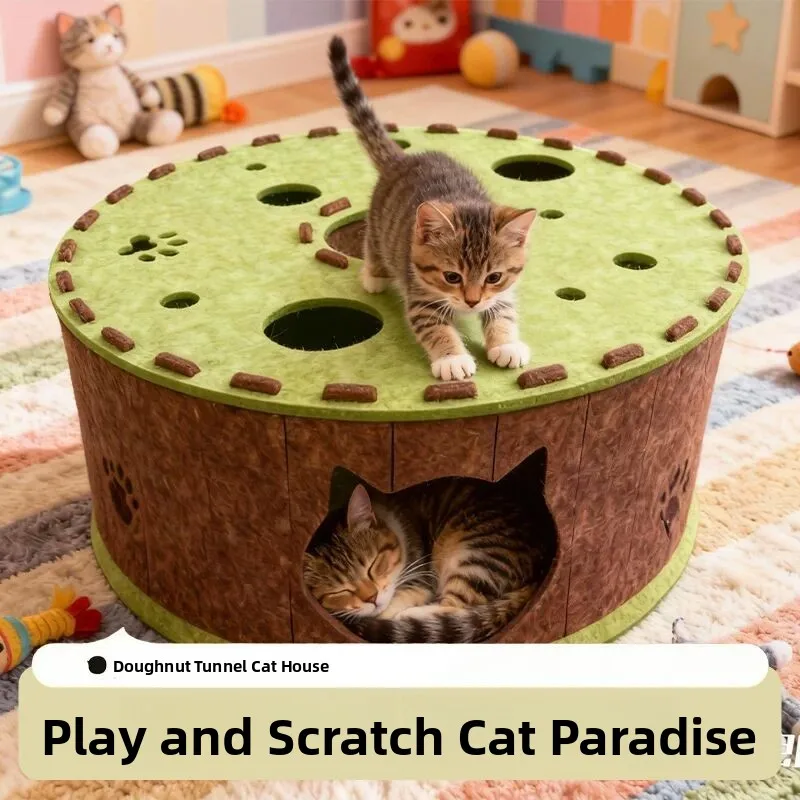 

Теплый войлочный тоннель-домик для питомцев, зимняя игрушка, многофункциональное укрытие в форме пончика/шинного покрытия