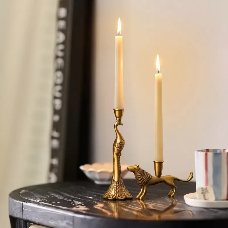 Vintage Brass Candle Holder French Style Light Luxury Home Decor Romantic Atmosphere Ornament for Scented Candles Retro