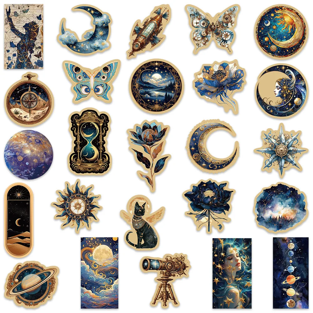 50 Uds. De pegatinas artísticas de universo de lujo estéticas, decoración DIY para ordenador portátil, botella de agua, equipaje, cuaderno, calcomanías de vinilo impermeables