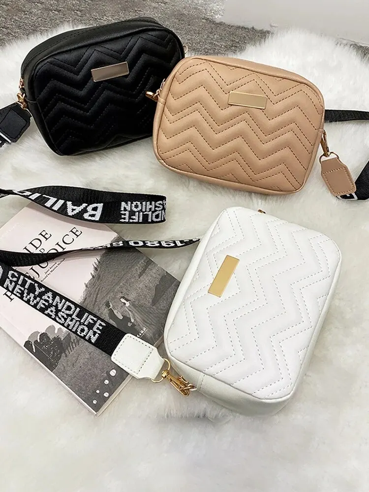 Quadratischer Schultergurt mit Wellen-Stickerei und bedruckter Schulter-Crossbody-Tasche mit großem Fassungsvermögen für Damen