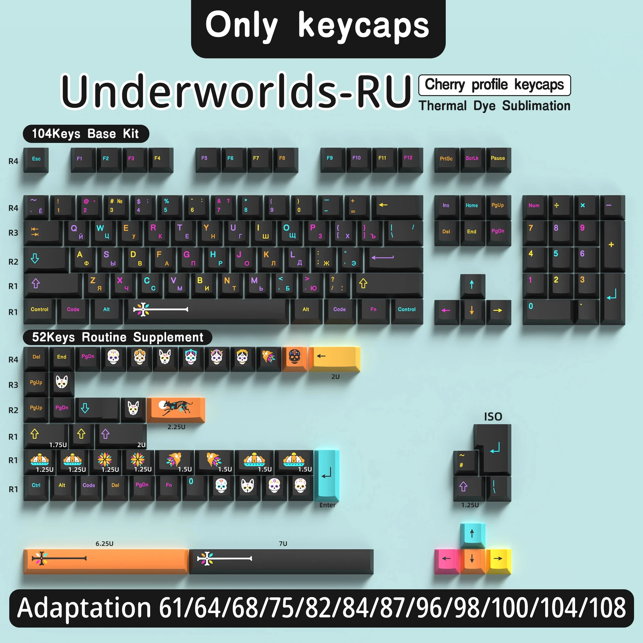 Imagem -06 - Kyomot-keycap Teclado Mecânico Acessório Teclado Mecânico Tema Gmk Mictlát Pbt Underworld Keyboard Cap Cereja Perfil Key Cap para mx Switch