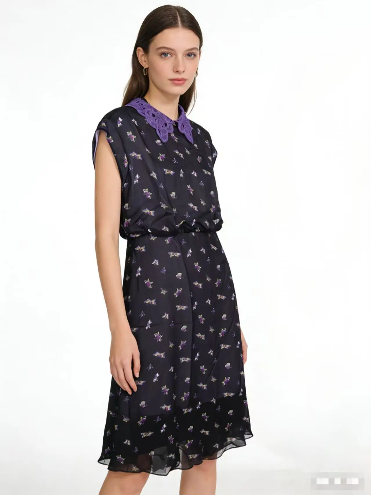 French-Inspired Niche Design Lace Peter Pan Collar Floral Dress For Women Elastic Waistband Slimming Silhouette Dresses
