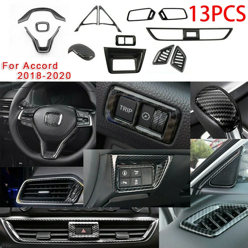 New-13Pcs/Set ABS Carbon Fiber Car Interior Decoration Cover For Honda Accord 2018-2020