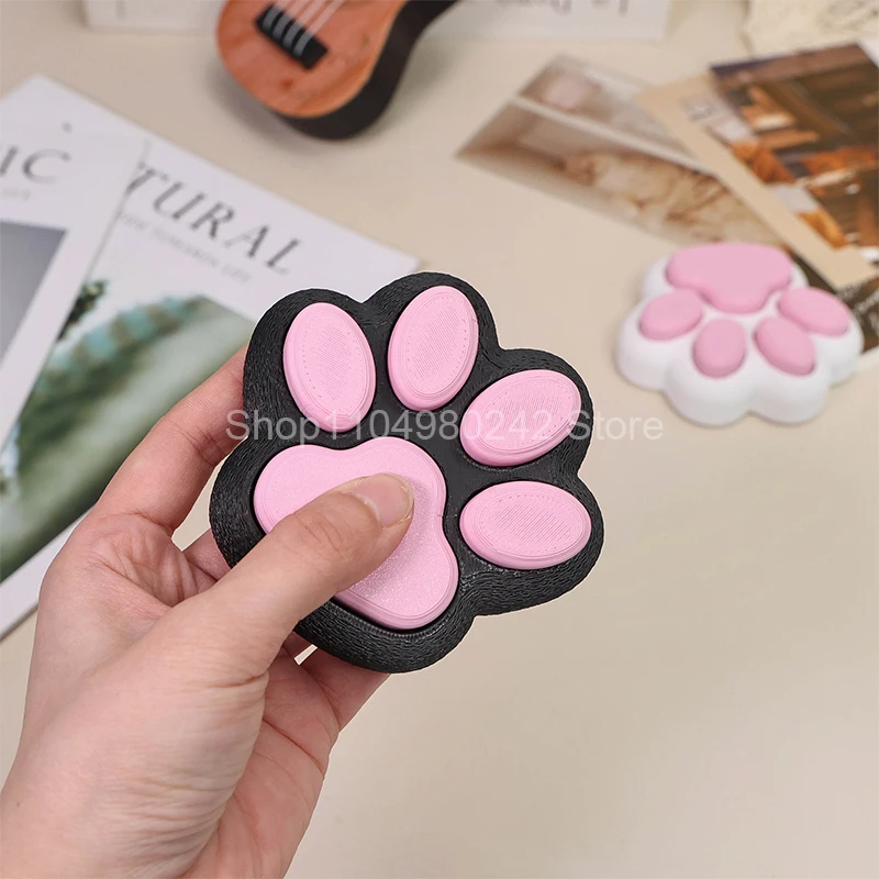 3D Printed Cute Cat Paw Clicker Fidget Toy Portable Stress Relief Press Button Decompression Ornament Desk Decor Gifts