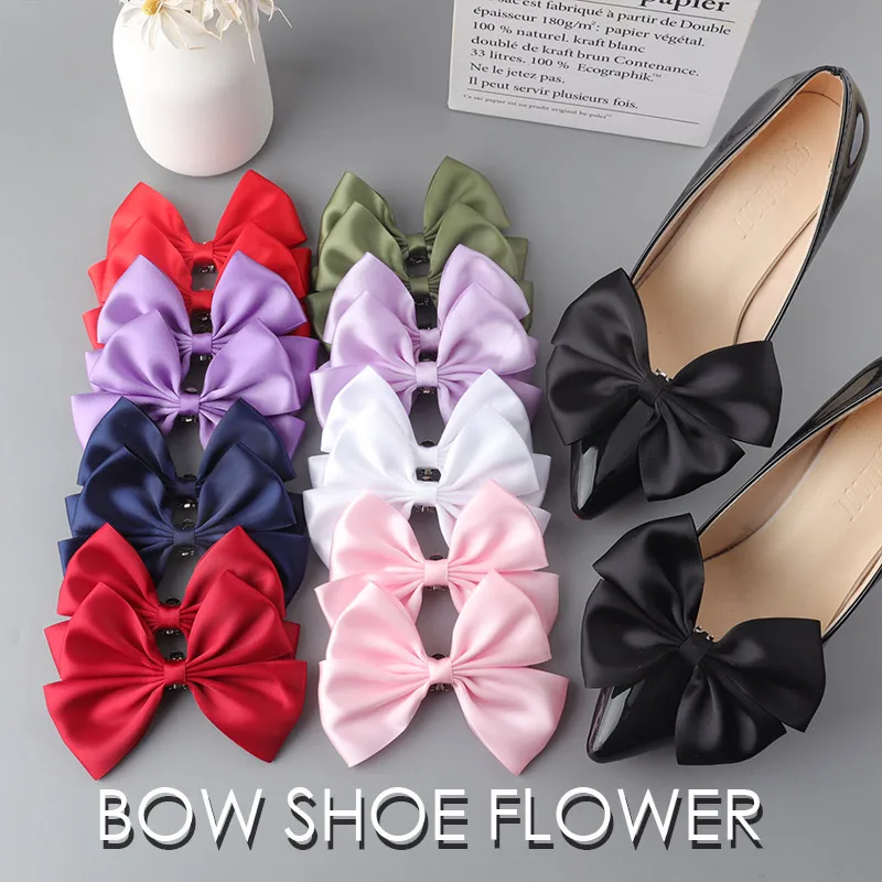 9-color detachable shoe bow  satin shoe flower hair clips Bridal high heels accessory ballerinas bows charm red bow