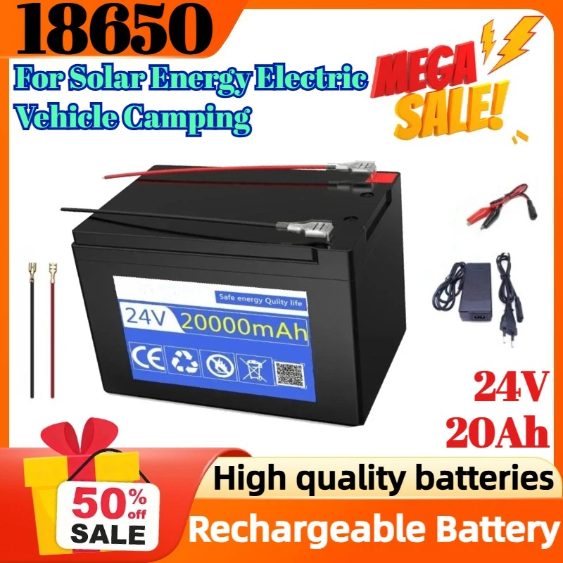 

24V 20Ah 18650 Lithium Battery Pack Rechargeable Battery for Solar Energy Electric Vehicle Camping Battery 25.2v2A Charger