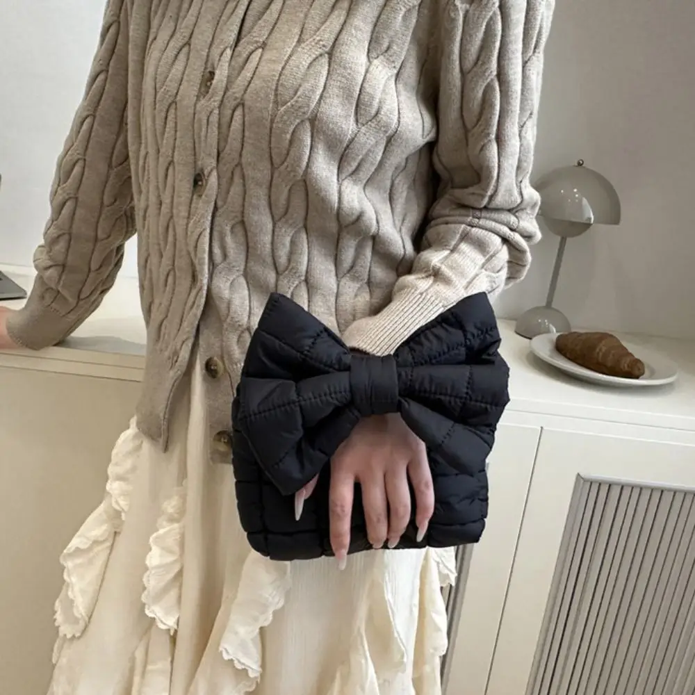 

Модная однотонная плиссированная сумка с облаком, стеганый кошелек с бантом, мини-сумка в корейском стиле, сумка на запястье, дорожная сумка