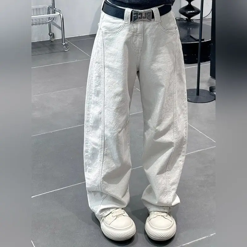 Calças Jeans Brancas de Perna Larga para Homens e Mulheres, Estilo Primavera, Cintura Alta, Corte Reto, Casual, Modernas, com...