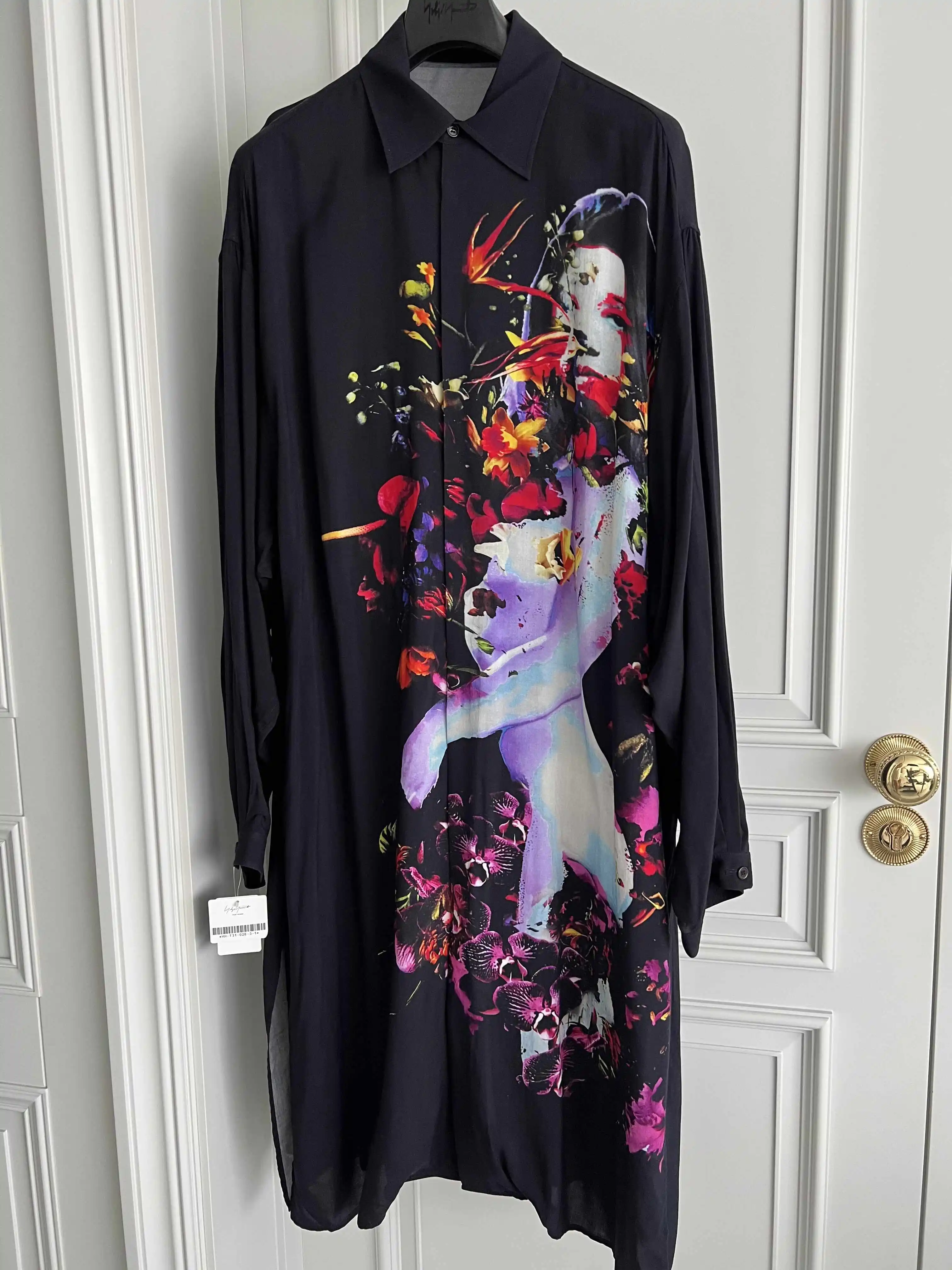 TOP-YAMAMOTO Original Design Long and thin shirt with beauty and floral prints, dark limited Edition