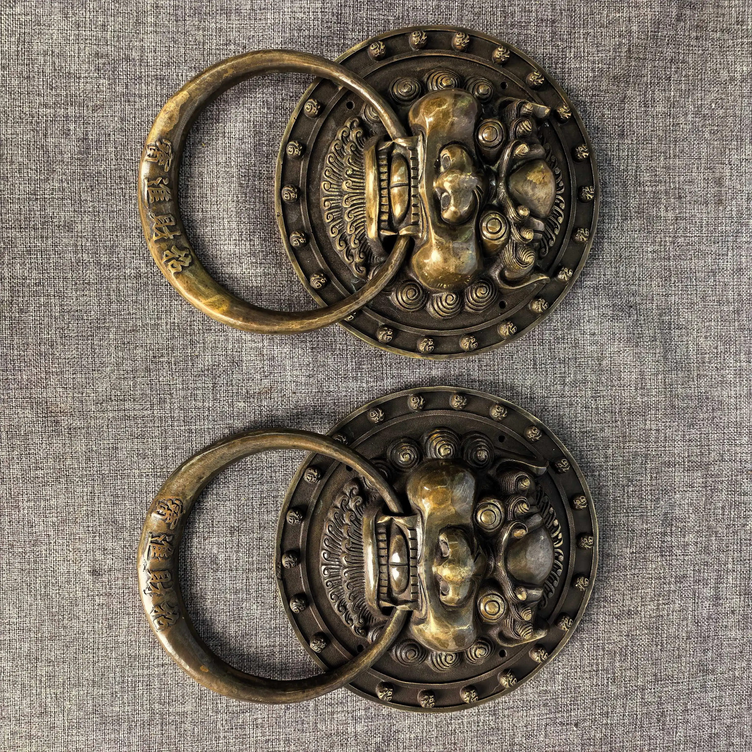 Old Brass Antique color Copperware Door Ring a pair beast head door lock Door God Town house Exorcism Study screen Amass wealth