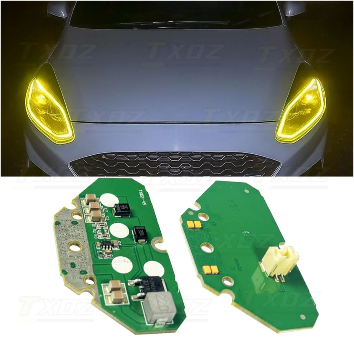 

Желтые платы ДХО «ангельские глазки» для Ford Fiesta MK8 2017-2022 Focus MK4, светодиодная фара H1BB-13D278-AC