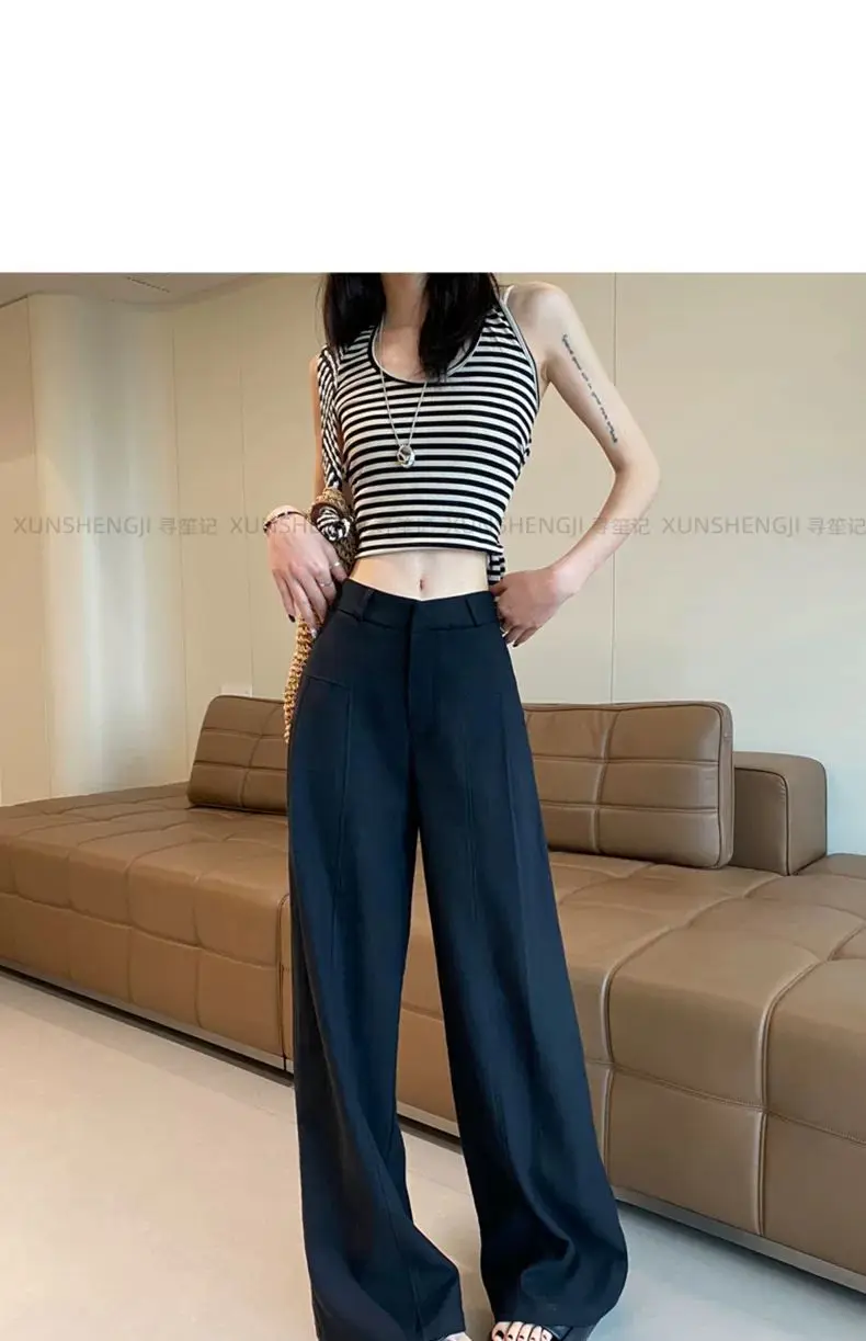 White Ramie Wide-leg Pants Women's Summer Thin High Waist Drape Old Money Style Suit Straight Sub-cotton and Linen Casual Pants