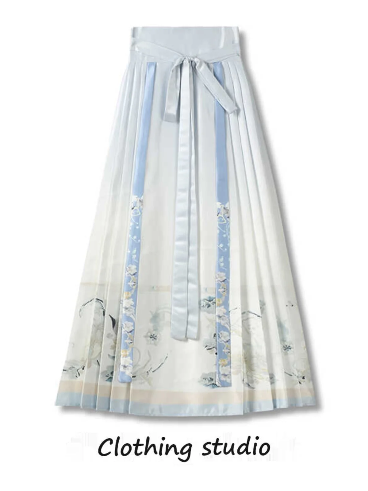 

Новая женская юбка-миди А-силуэта с завышенной талией из синего атласа, летняя модель в стиле Ханьфу