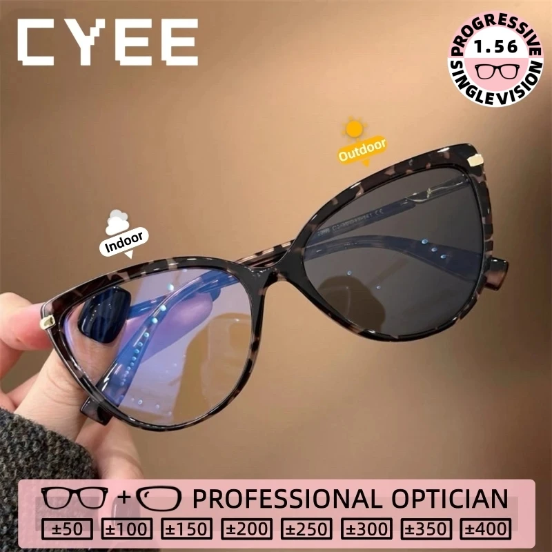 

CYEE TR90 Cat Eye Reading Glasses Women High Quality Anti Blue Light Eyeglasses Custom Prescription Optical Eyewear Photochromic