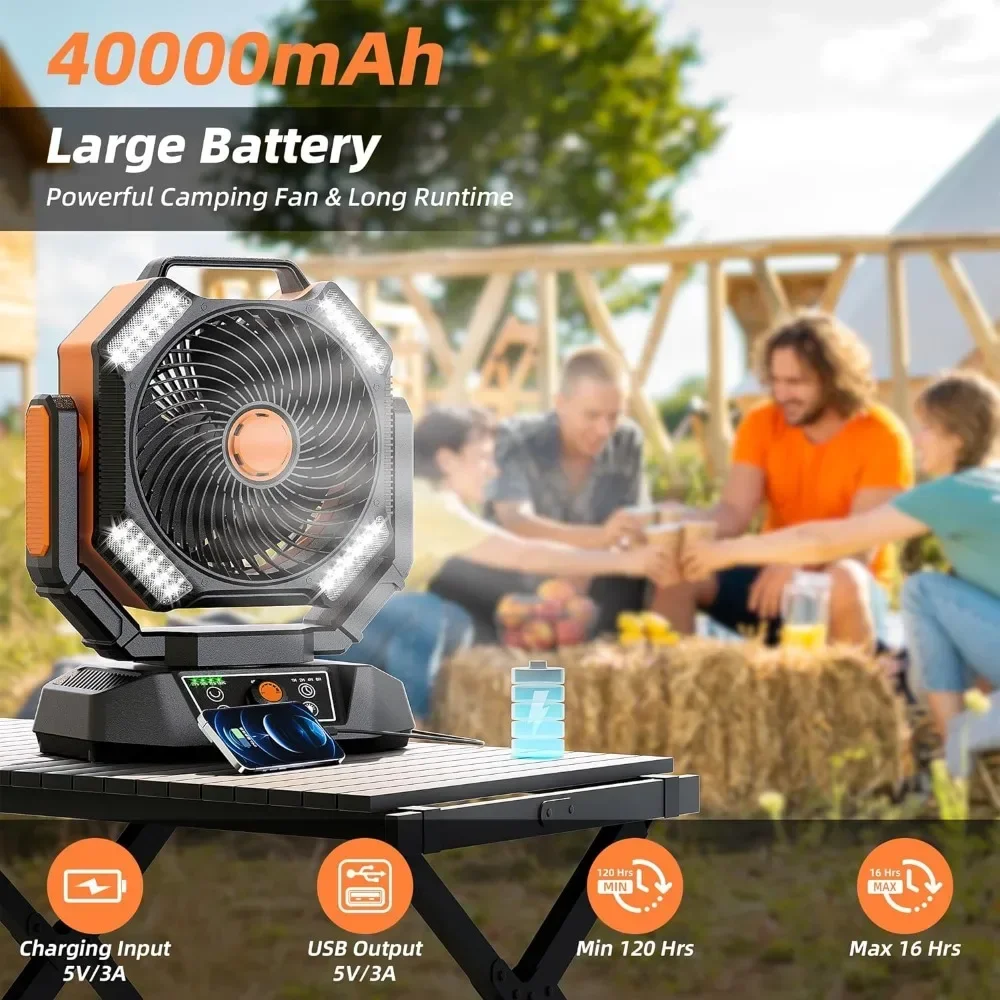 

Fans, Battery Operated Portable Tent Fan with LED Light, Remote Control, Hook, 270°Pivot, Stepless Speed-Ideal for Camping, Fans